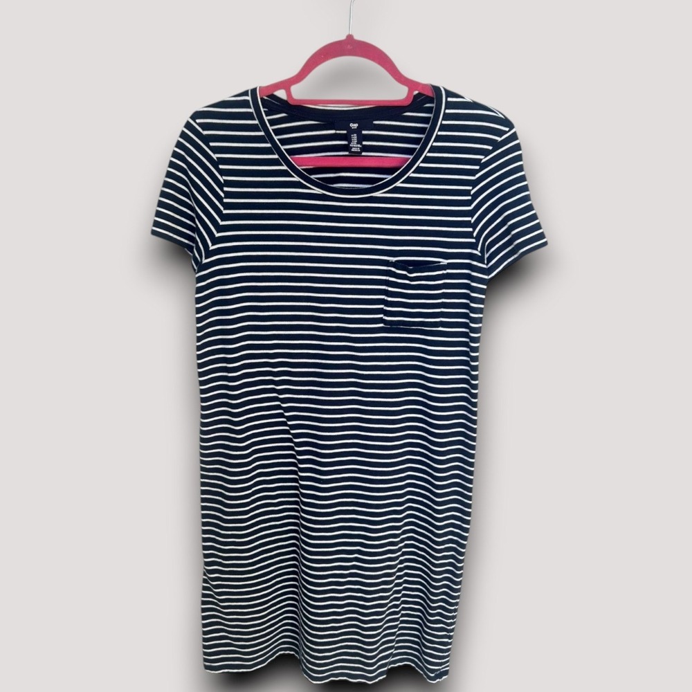 Gap T-Shirt Dress Mini  Womens M Navy Blue White Striped Coastal Classic Breton